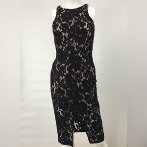 High Neck Lace Sleeveless Cocktail Dress